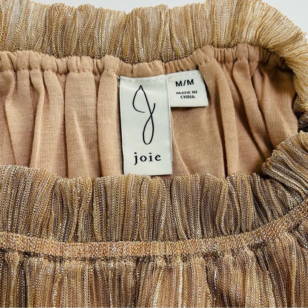 Joie Women’s metallic shimmer long sleeve smocked bottom Rose Gold blouse size M - Picture 7 of 8